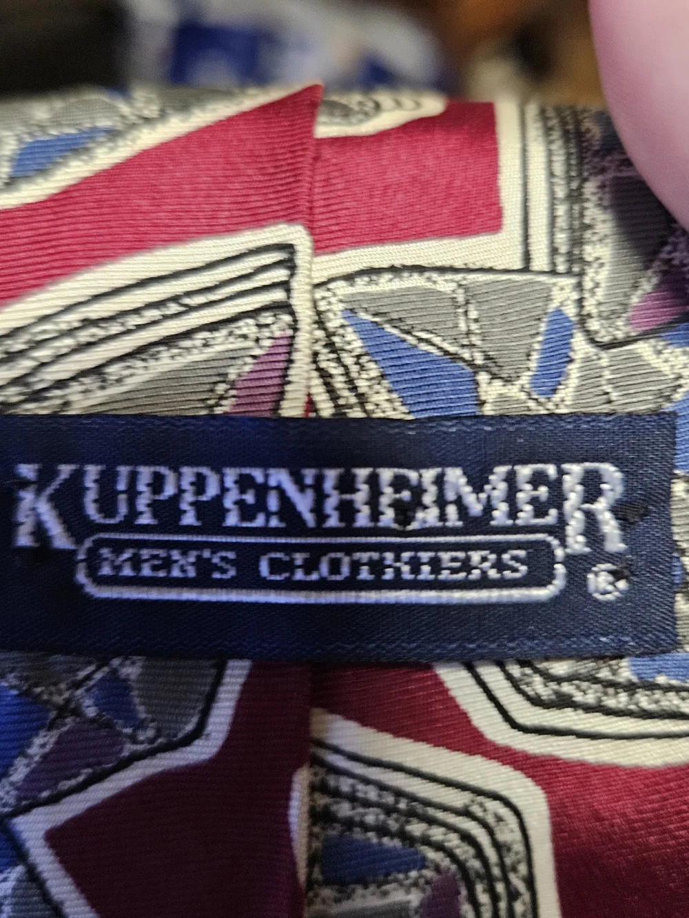 Kuppenheimer Men's Silk Tie in Burgundy, Blue & Gray